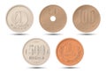 Japanese coins set. Reverse on white background. Vector illustration.